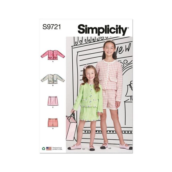 Simplicity Sewing Pattern S9721 R11709 Jacket Skirt Shorts Girls Size 7-14 - Picture 1 of 11